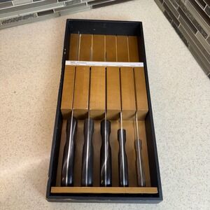 Vintage 1960s Ekco Arrowhead Knife Set 5 Piece Wood Handle USA Maple Wall Holder